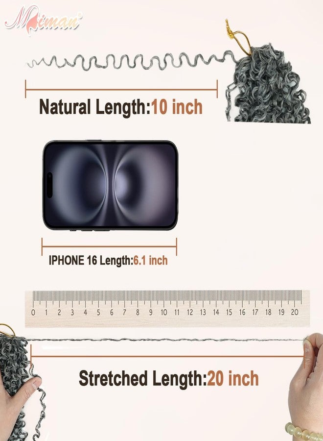 ميمان مجموعة MIMAN من 6 قطع، 10 بوصات، ضفائر شعر كروشيه يانكي تويست جاهزة للتركيب، للنساء، شعر صناعي رمادي مجعد صغير، وصلات شعر كروشيه سبرينغ باشون تويست، لتسريحات شعر صيفية متنوعة مثل الموهوك، الأفرو، والضفائر، وذيل الحصان. - Image 4